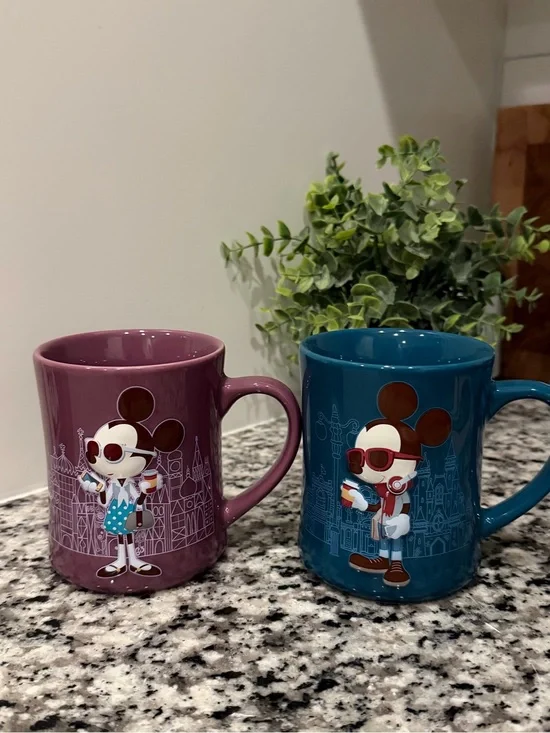 Disney Hipster Mickey and Minnie Mouse Coffee Mug Set