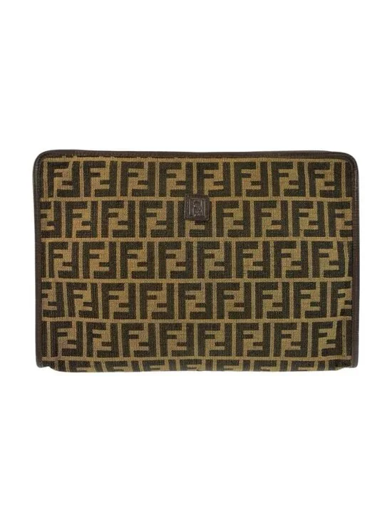 Fendi Vintage Zucca Brown Canvas Clutch Bag