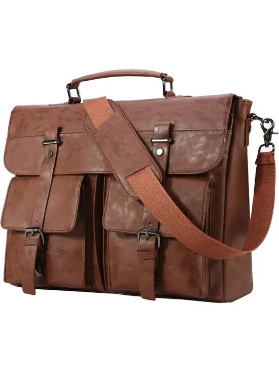 Vintage Leather Messenger Bag for Men, 15.6