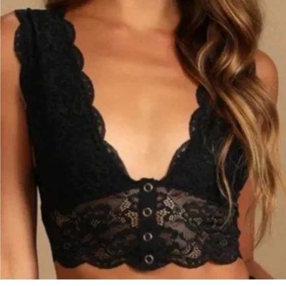 Intimately Free People Heartbreaker Black Lace Brami Bralette sz XS Tp