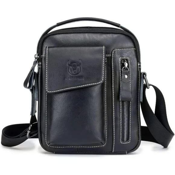 👉 Men Black Leather Genuine Sling Small Pack Crossbody Business Messenger Bags