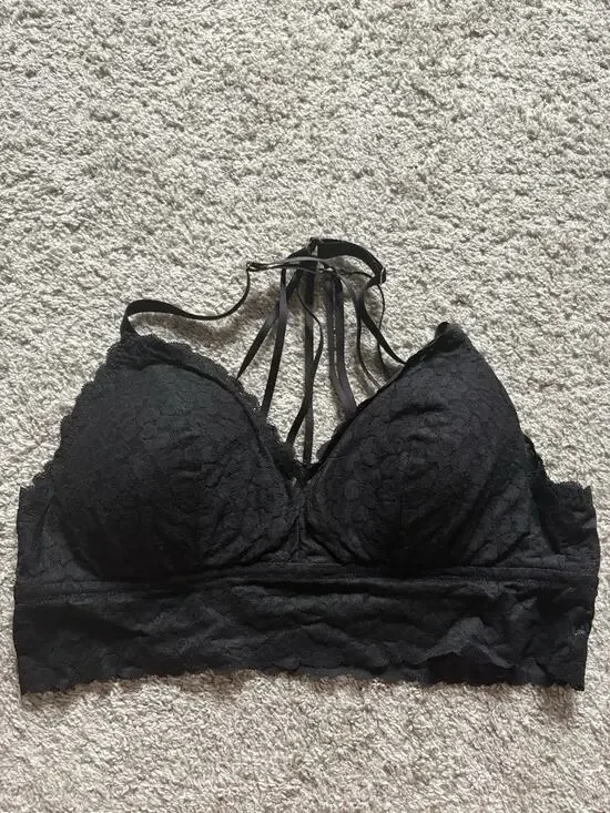 Aerie Women’s Black Strappy Lace Padded Bralette Size XL