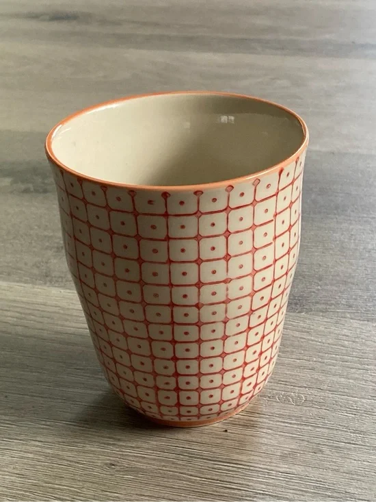 Bloomingville Ceramic Carla Cup with Orange Grid Motif