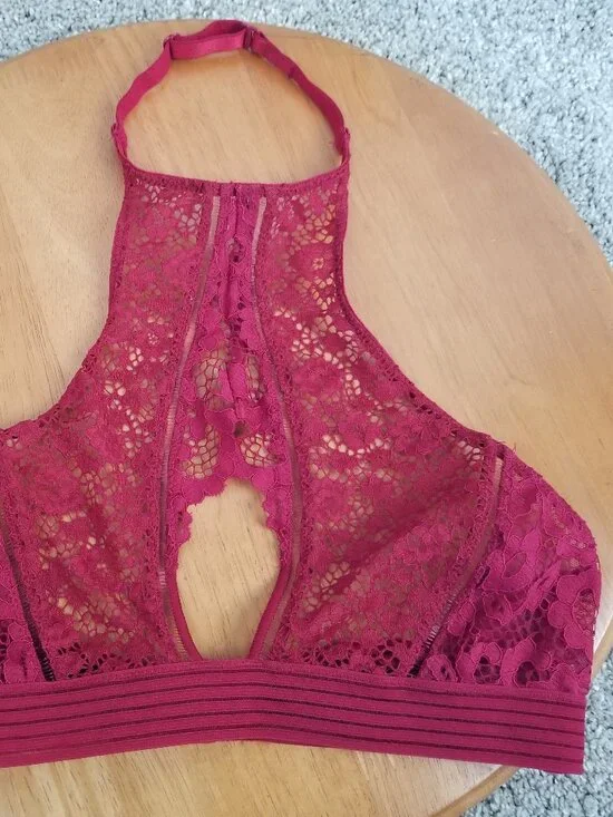 Victoria's Secret Bra Top Size XS Lace Bralette Dark Red Victorian