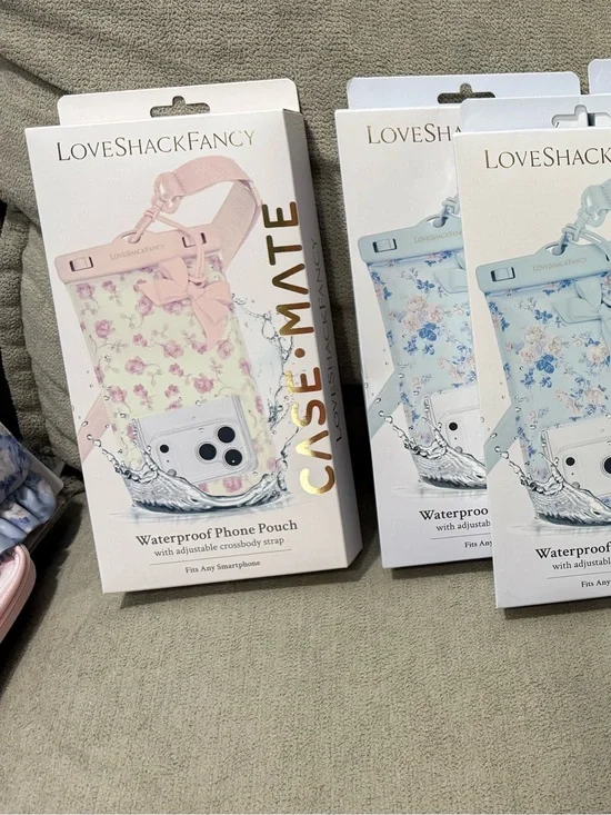 LoveShackFancy Pink Floral Waterproof Phone Pouch with Bow Strap