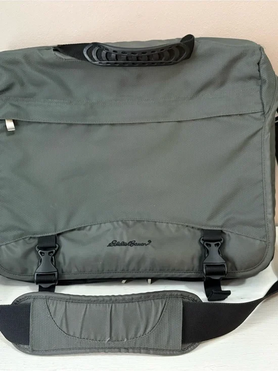 Eddie Bauer Gray Olive Messenger Bag with Padded Strap