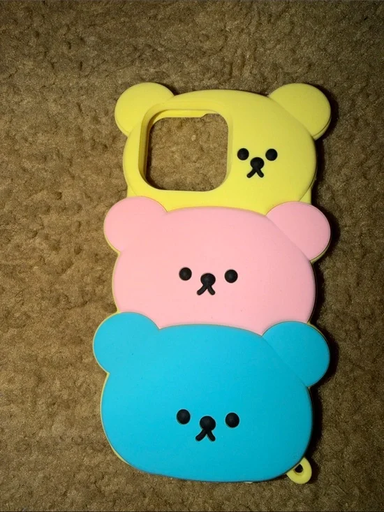 Cute Bear Stack Silicone Kids Phone Case - Yellow, Pink, Blue