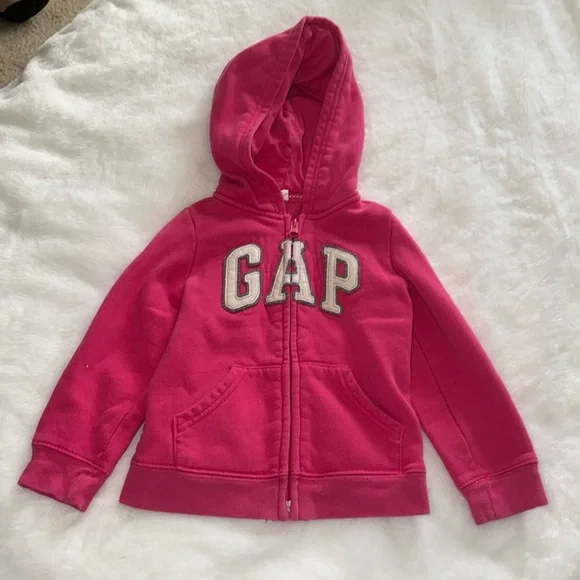 Baby Gap 3t pink sweatshirt hooded, with gray and white gap