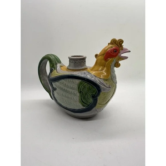Vintage 70's Majolica Japan Figural‎ Rooster Pottery Tea Pot Teapot