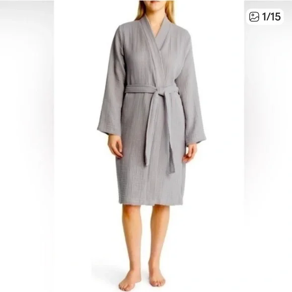 PARACHUTE Cloud Turkish Cotton Waffle Knit Belted Gauzy Unisex Grey Robe,Medium