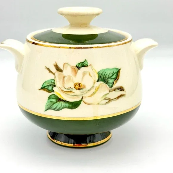 Vtg‎ Homer Laughlin Cavalier Eggshell Magnolia Green Lidded Sugar Bowl 1953