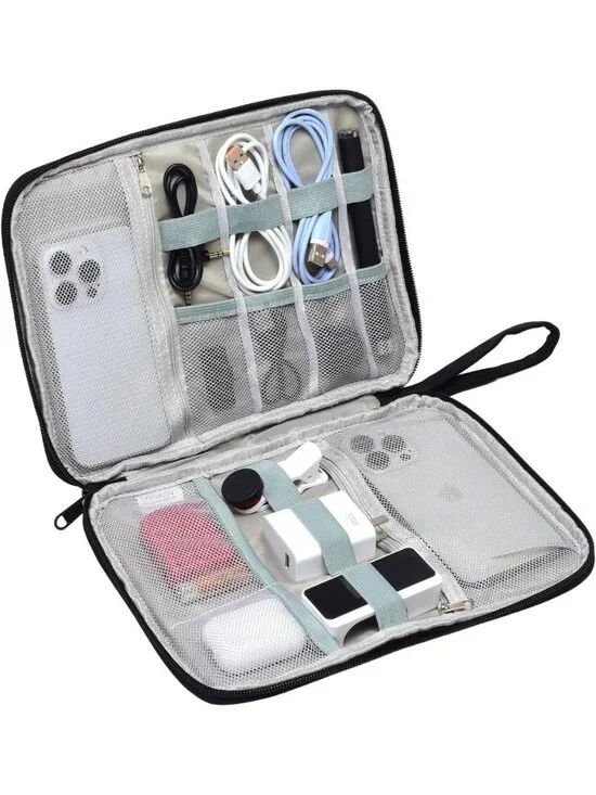 Large Travel Electronics Organizer Case for Cords & Chargers - Cable Pouch & Bag
