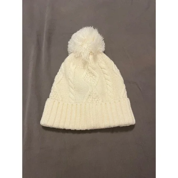 Gap‎ Kids Cream Cable Knit Pom Pom Beanie Hat Off White Acrylic 52-54cm