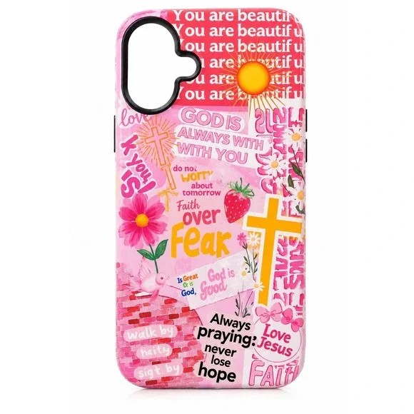iPhone 16 Christian Faith Bible Verse Pink Frosted Protective Case Jesus God