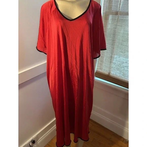 Only Necessities Red Nightgown Nylon Short Flutter Sleeve Long Size 26/28 2X