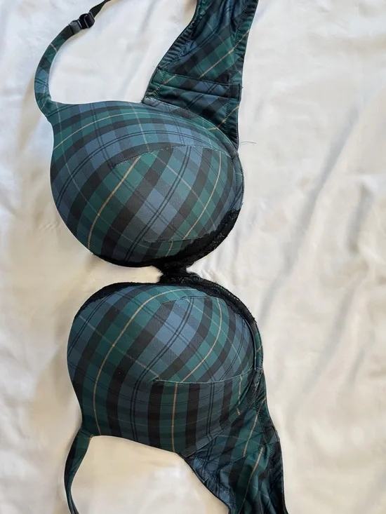 Cacique Green and Black Plaid Underwire Bra