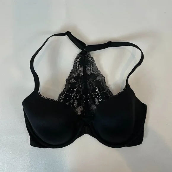 NWOT Victoria's Secret Bra 32DD Body By Victoria Lined Demi Black Lace Racerback