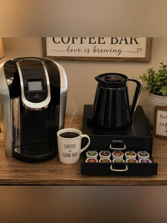 Keurig Black Coffee Pod Drawer Organizer with Black Carafe