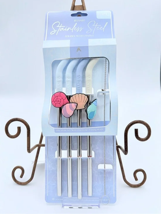Reusable Stainless Steel Straws with Charms - NWT