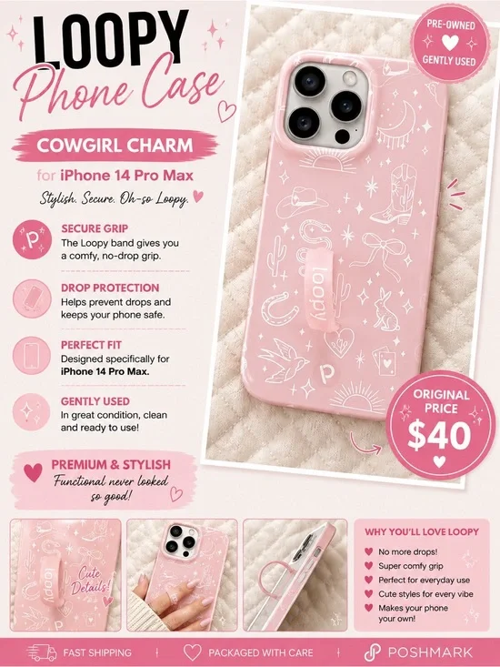 Loopy Case Cowgirl Charm Pink Phone Case with Loop Band for iPhone 14 Pro Max