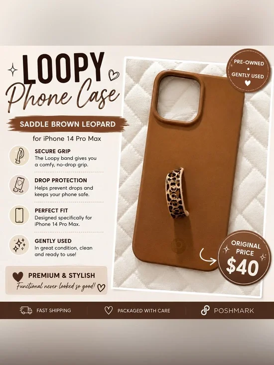 Loopy Case Saddle Brown Phone Case with Leopard Loop for iPhone 14 Pro Max