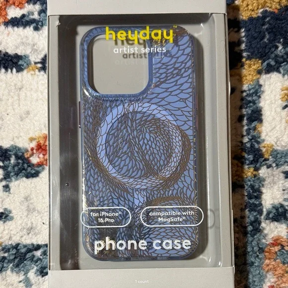 Heyday iPhone 16 Pro Case Blue Brown Pattern MagSafe Compatible NWT