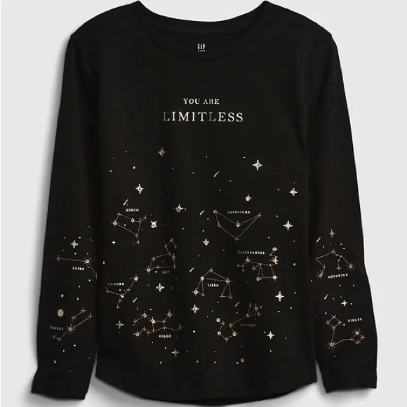 GAP Kids Organic Cotton Zodiac Graphic T-Shirt Black Top 6/7 Small EUC