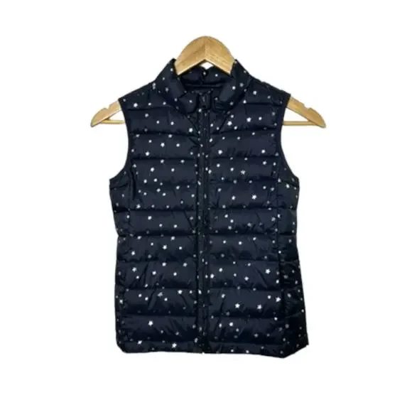 Gap Primaloft Lightweight Navy Blue Silver Star Print Puffer Vest Girl's Medium