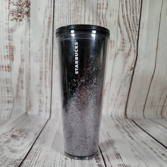Starbucks 2019 Venti Black & Silver Cascading Snow Glitter Cold Tumbler 24 fl oz
