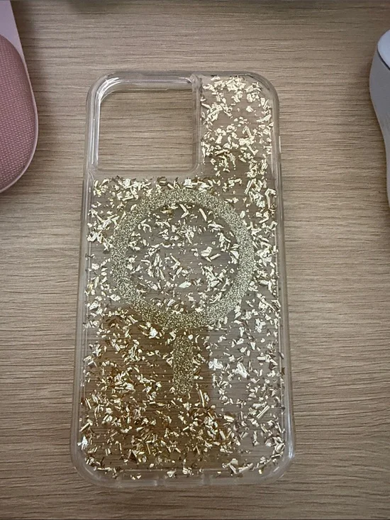 case-mate Clear Phone Case with Gold Flakes and Gold Ring Grip