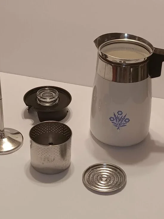 Corelle  Blue Cornflower Stove Top Percolator 6 Cup Coffee Tea Pot Complete EUC