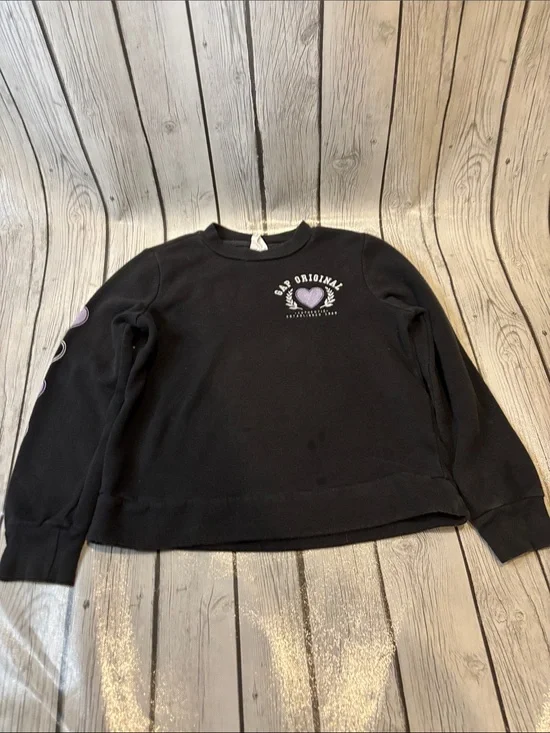 GAP Black Sweatshirt with Lavender Heart Graphic girls size 10