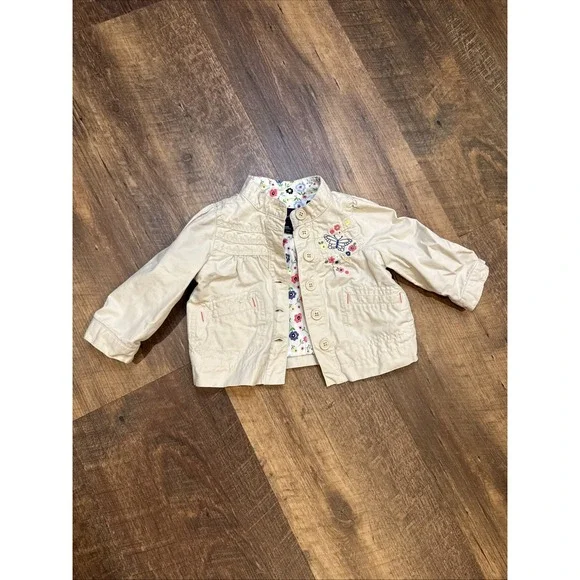 Baby Gap 12-18 Months‎ Khaki Spring  Jacket With Floral Inside