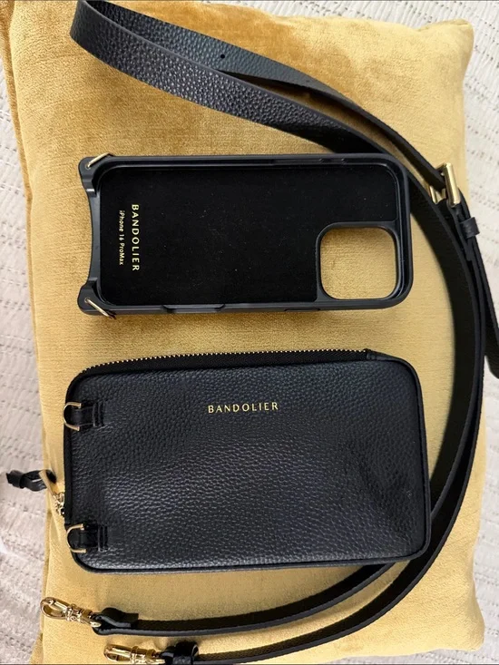 Bandolier Black Leather Hailey Pouch Set Crossbody for IPhone 16 ProMax