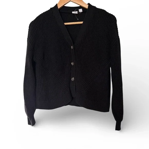 Gap Kids Black Ribbed Knit Button Front V-Neck Cardigan Sweater XL‎ 12