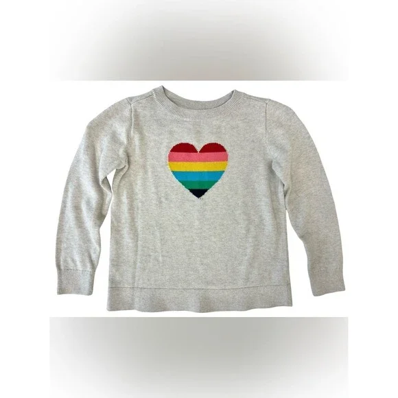 GAP Kids Rainbow Heart Crewneck Sweater Gray Pride Month 100% Cotton Size S 6-7