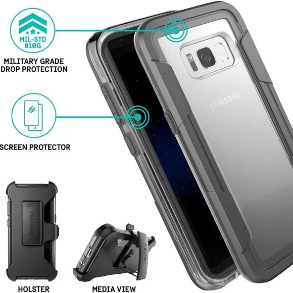 Galaxy S8 Case Pelican Voyager Rugged 4 Layer Military Grade Case Clear Gray‎