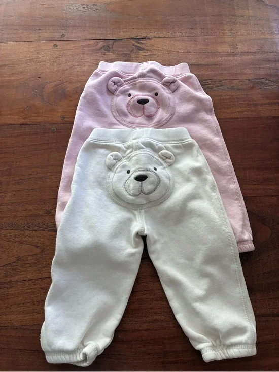 Baby Gap Sweatpants Bundle Bear Appliqué Baby Pants Pink & Cream 12-18 mo/EU 80
