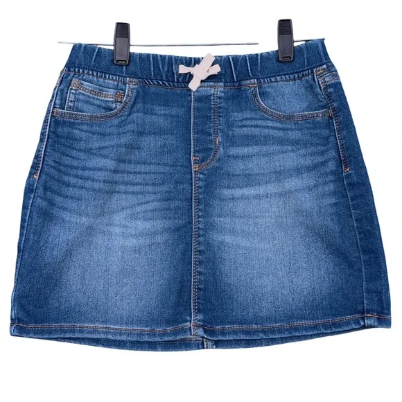 GAP Kids Girls Denim A‎ Line Skirt Elastic Waist Drawstring Blue Size L