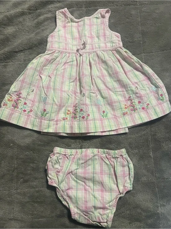 GAP Pink and Light Green Plaid Dress with Matching Diaper Cover