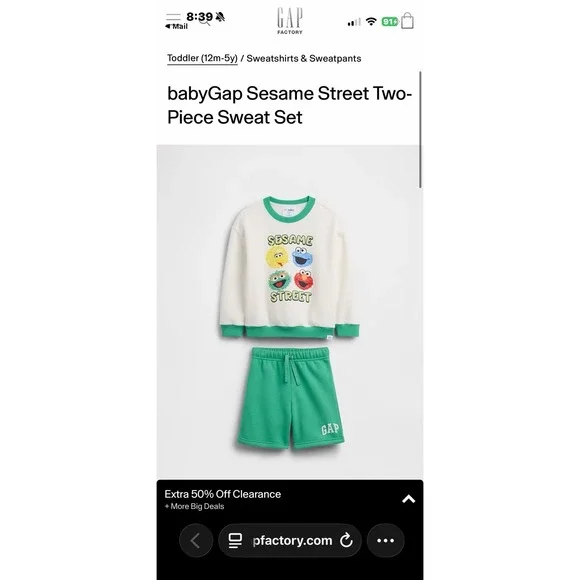 baby Gap Sesame Street Two-Piece Sweat Set Size 4Toddler New