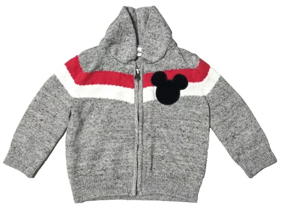 Baby GAP Disney Mickey Mouse Zip-Up Cardigan Sweater Grey/Red/White 12-18 Months