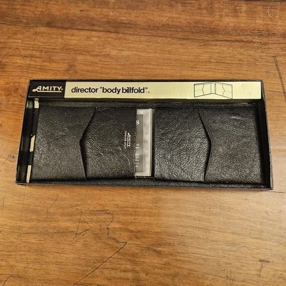 Vintage Amity Director Body Billfold Black Leather‎ Cowhide Split New In Package