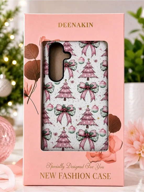DEENAKIN Samsung Galaxy S24 Plus Christmas Phone Case Pink Trees Bows Holiday Co