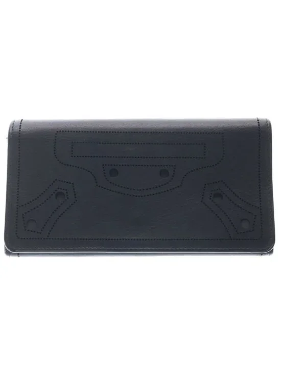 Balenciaga Black Out Classic Continental Perforated Leather Wallet