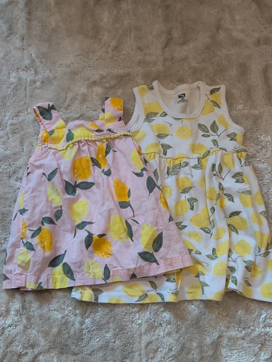 Lemon Print Top And Summer Dress - White & Pink