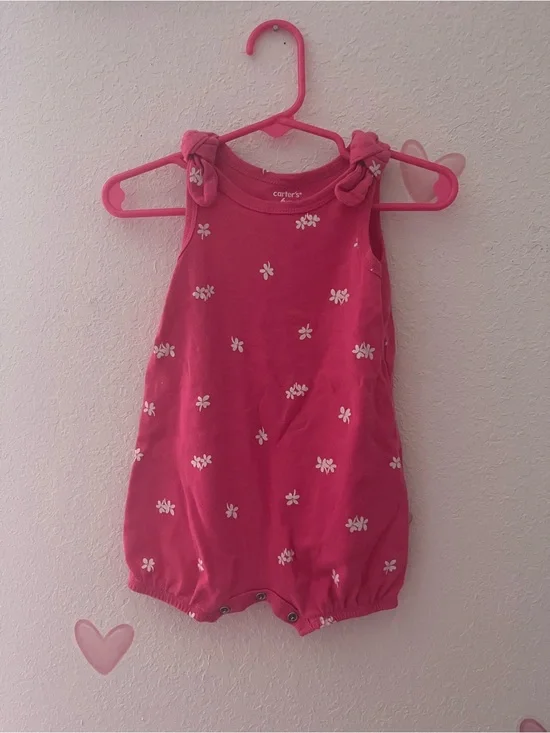 Carter's Hot Pink Floral Tie-Shoulder One-Piece