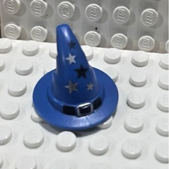 Lego Minifigure Wizard/Witch Hat With Silver Buckle And Stars