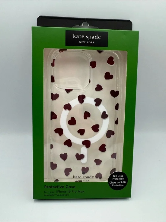 kate spade New York Clear iPhone Case with Burgandy Hearts for iPhone 16 Pro Max