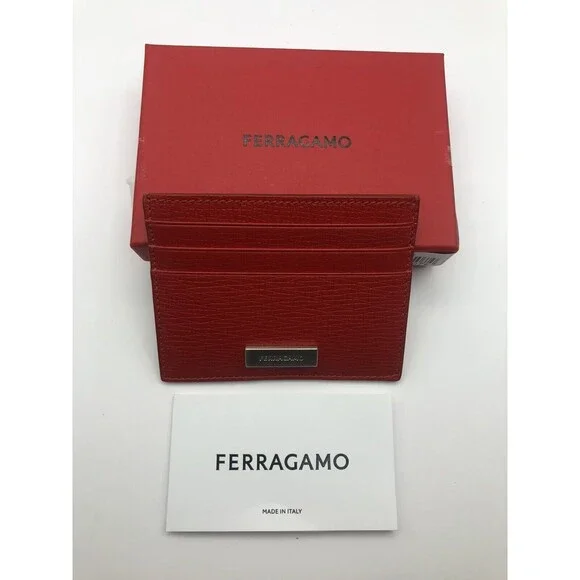 New Salvatore Ferragamo Men Revival Wallet  Leather Card Holder Red Unisex $295